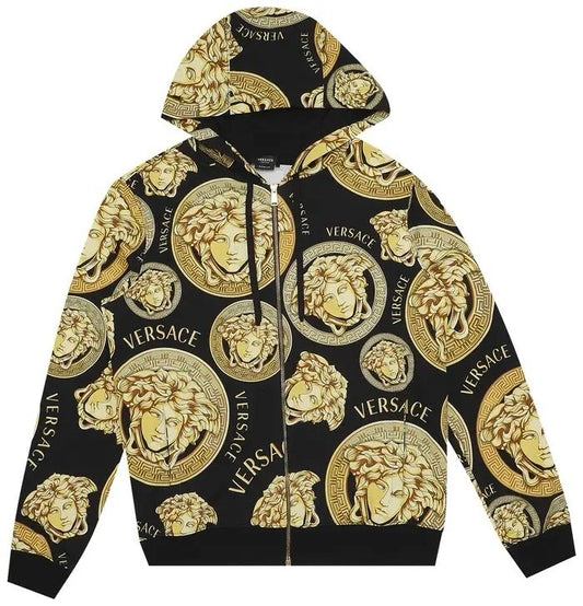 Versace Mens Amplified Medusa Logo Zip Hoodie Sweater Black Gold