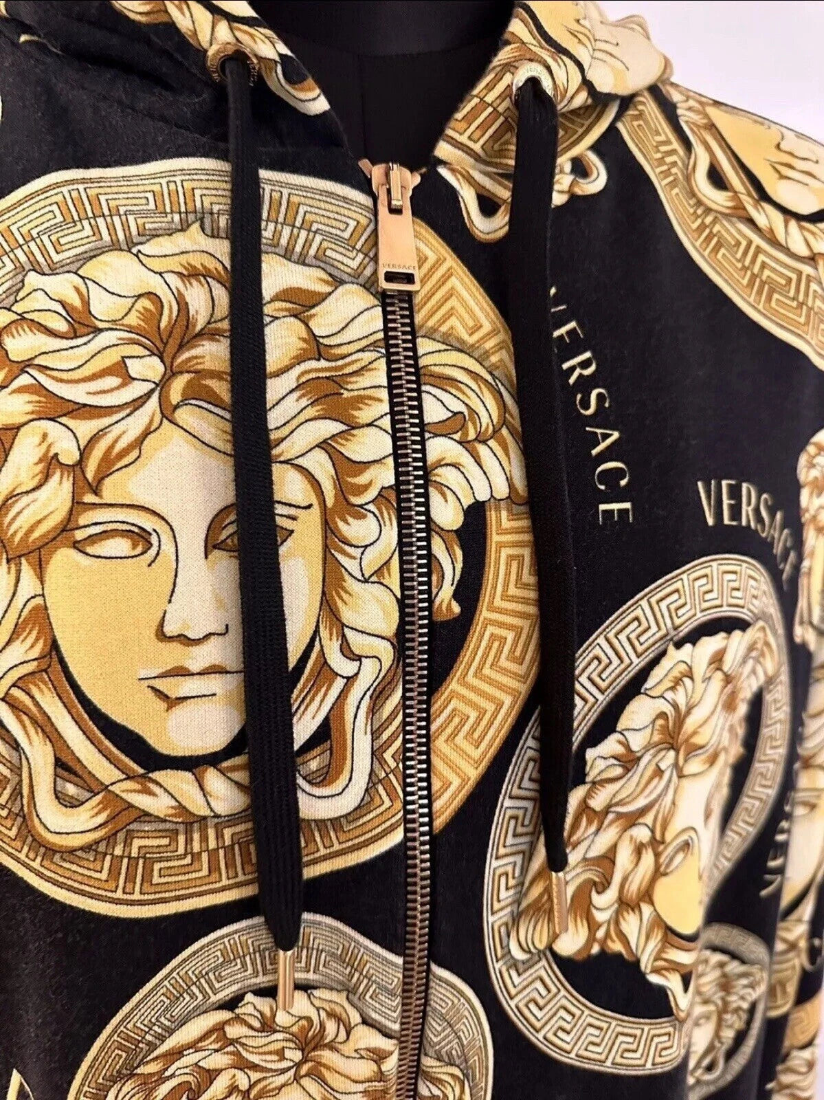 Versace Mens Amplified Medusa Logo Zip Hoodie Sweater Black Gold