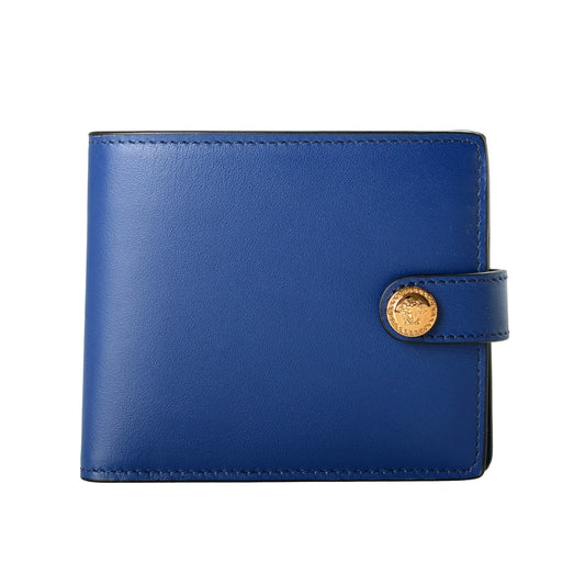 Versace Men's Royal Blue 100% Leather Gold Medusa Bifold Wallet