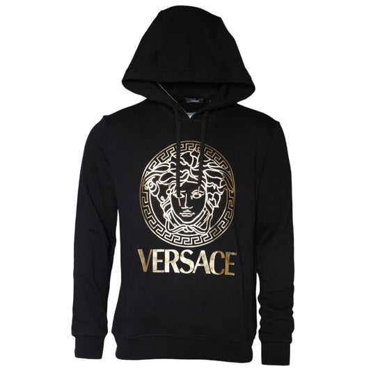 VERSACE Sweater Black Medusa Print Cotton Hoodie Pullover Sweatshirt