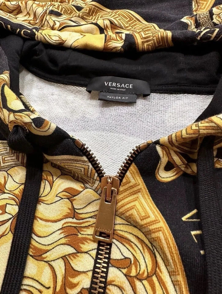 Versace Mens Amplified Medusa Logo Zip Hoodie Sweater Black Gold