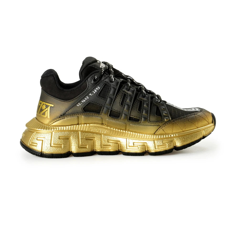 Versace Men's Black & Gold Logo Leather