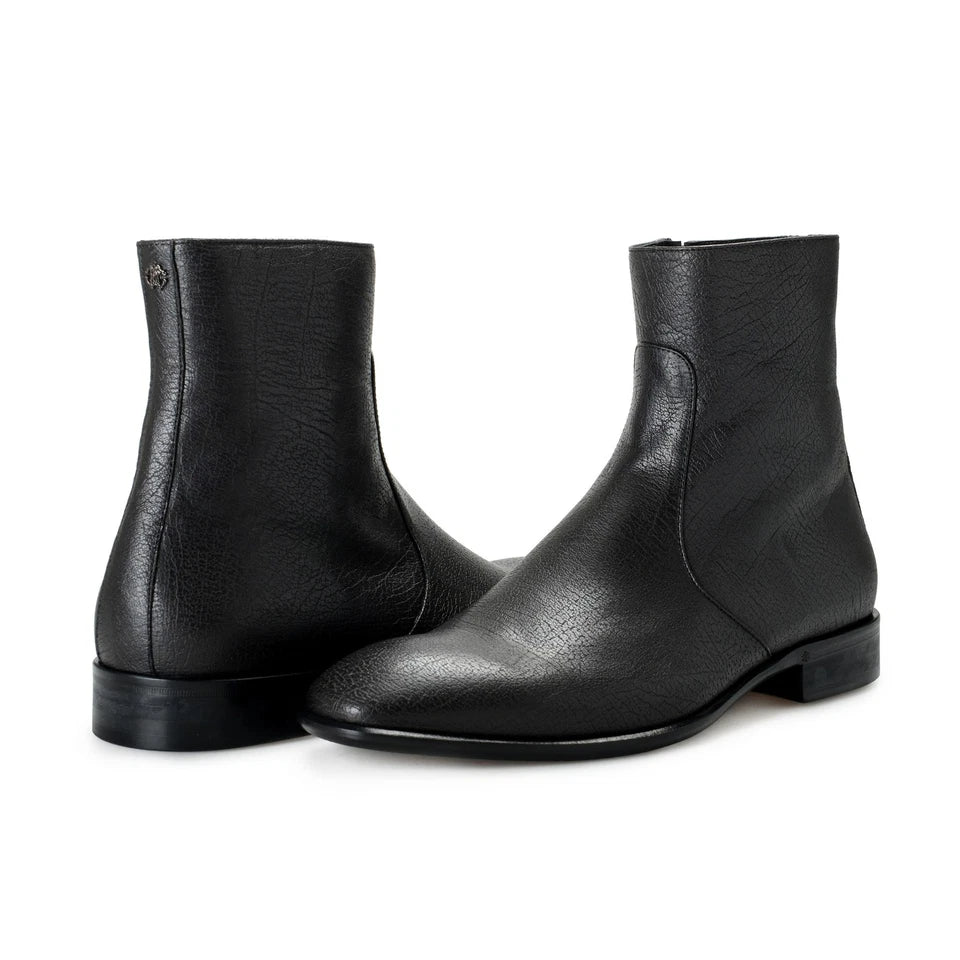 Roberto Cavalli Men's Off Black Textured Leather