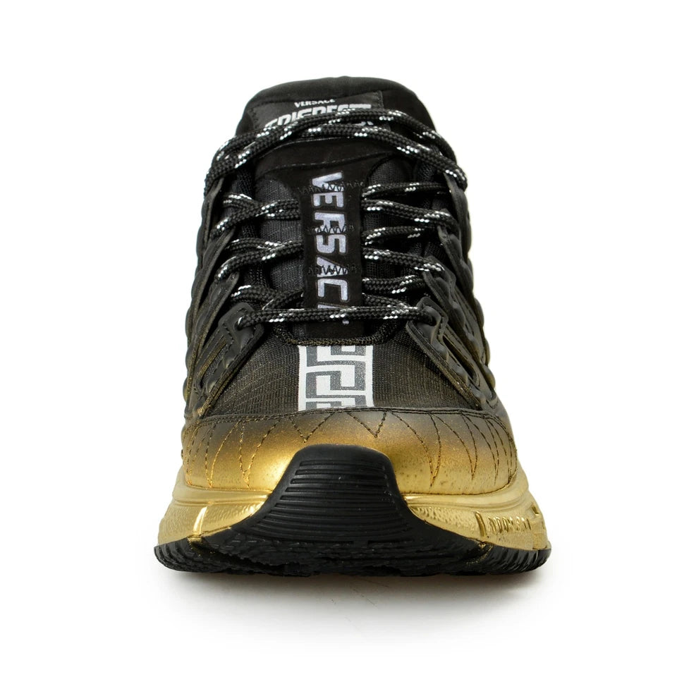 Versace Men's Black & Gold Logo Leather