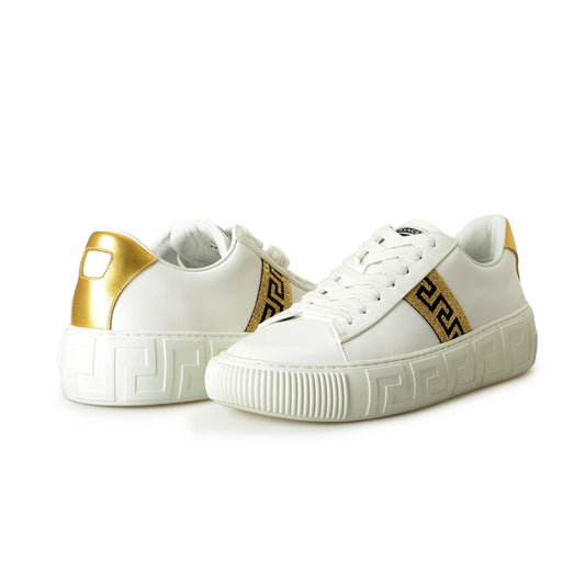 Versace Men's White "Greca Stripe" Leather Fashion