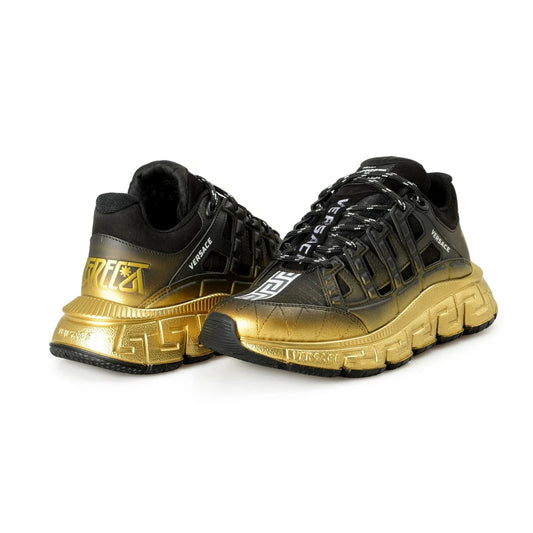 Versace Men's Black & Gold Logo Leather