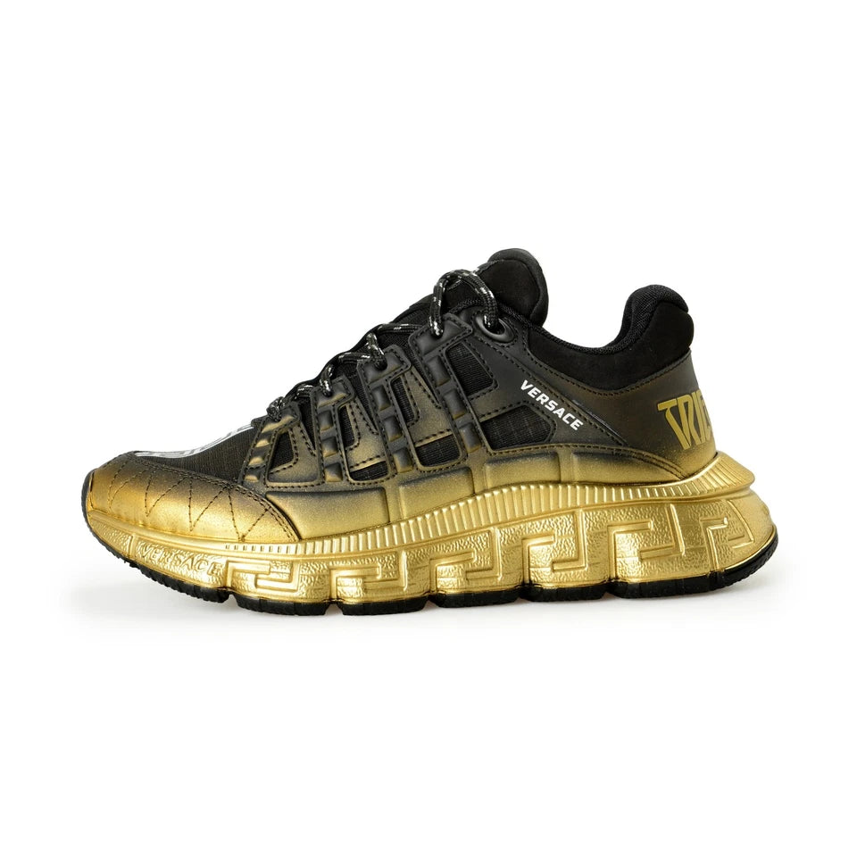 Versace Men's Black & Gold Logo Leather